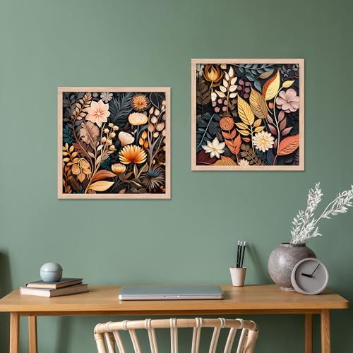 Image of kotart - Premium Digital floral Art Paintings with Frame for Home Decor - Framed Wall Painting for Living Room Bedroom Office Room Decor - Pack of 2 (13x13 inch, B)