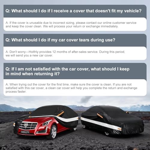 Image of 10 Layers Car Cover Custom Fit for Cadillac CTS CTS-V (2014-2019), Waterproof All Weather for Automobiles, Outdoor Full Cover Sun Dust Rain Protection with Cotton. Black