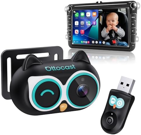 OTTOCAST Cabin Care Baby Camera for Car, 1080P Baby Car Camera with HD Night Vision, Wireless CarPlay Adapter, 150° Wide Angle, Real-Time Rear Seat Monitor