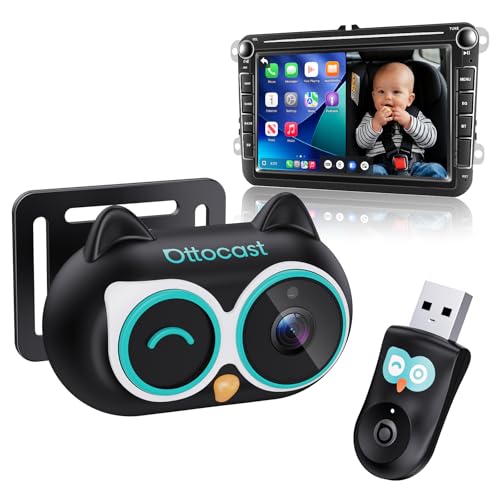 Image of OTTOCAST Cabin Care Baby Camera for Car, 1080P Baby Car Camera with HD Night Vision, Wireless CarPlay Adapter, 150° Wide Angle, Real-Time Rear Seat Monitor