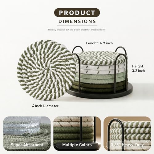 Image of Coasters Set of 8 for Drinks, 4 Inch Large Coaster for Coffee Table, Tabletop Protection for Hot & Cold Drinks, Versatile Coasters for Home Decor, Non-Slip & Easy to Clean, Coffee (SA8)
