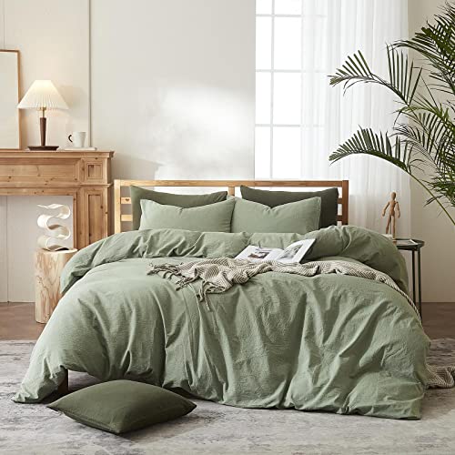 Otob Soft Sage Green Duvet Cover Girls Twin Aesthetic Bedding Sets Washed Cotton Comforter Cover 3 Piece With 2 Pillow Shams Kids Boys Teen Lightweight Reversible (Twin,Sage Green) #TOP1