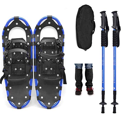 LJXiioo Raquetas de Nieve de 22 Pulgadas, Raquetas de Nieve Ligeras de aleación de Aluminio para Terreno con Bastones de Trekking y Polaina para Las piernas