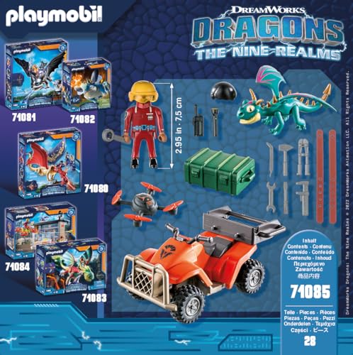 Playmobil 71085 Dragons: Les Neufs Royaume - Quad & Phil - Dragons Nine Realms - avec Le Personnage Phil Baker, Un Dragon, Un Quad Ainsi Que des Accessoires - Dès 4 Ans
