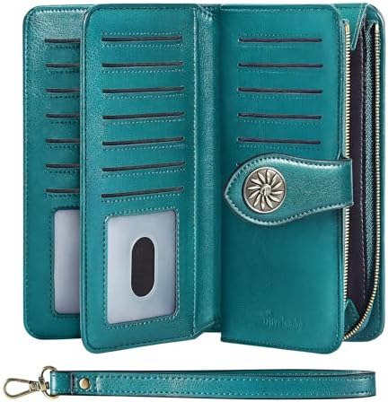 Travelambo レディース 財布 大容量 RFIDブロック 本革 リストレット 財布, ピーコックブルー