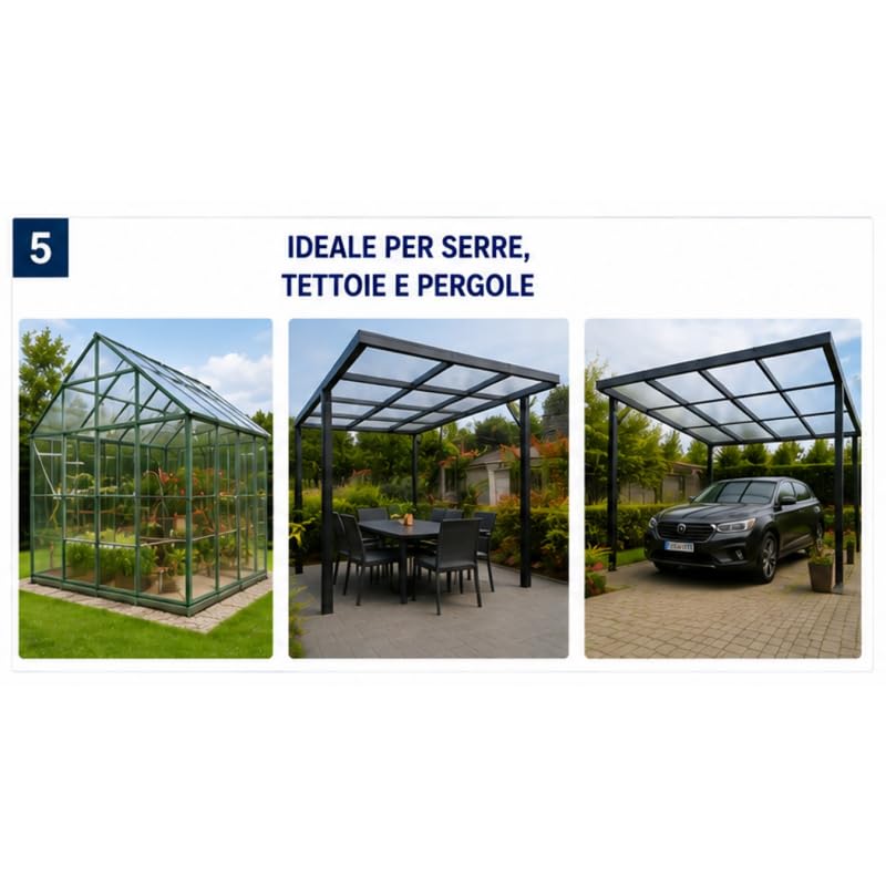 Policarbonato Alveolare 16 mm 200x98 cm Trasparente 2 Pezzi