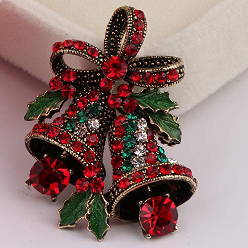 Image of Christmas Brooch Pins Crystal Christmas Tree Snowflake Jingle Bell Reindeer Enamel Brooches Holiday Party Gift for Women