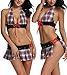 Avidlove Sexy Babydoll Lingerie Set Role Play Mini Plaid Skirt Red XL