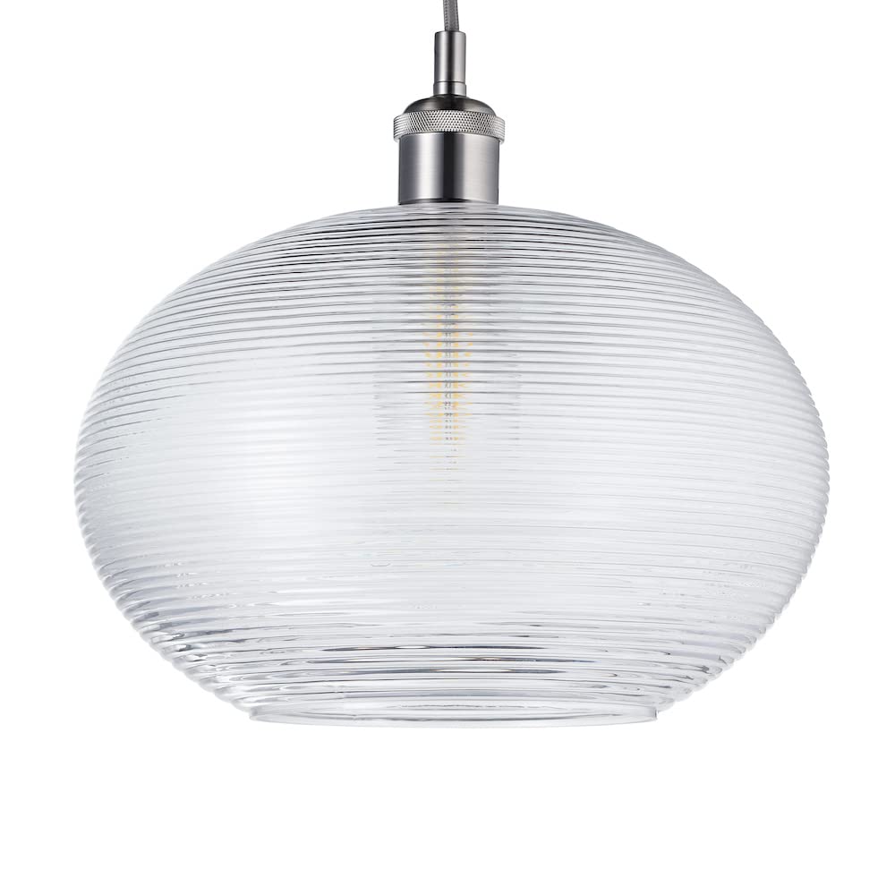 Rackhams Light Contemporary Clear Ribbed Spiral Glass Easy Fit Drum Shaped Pendant Shade