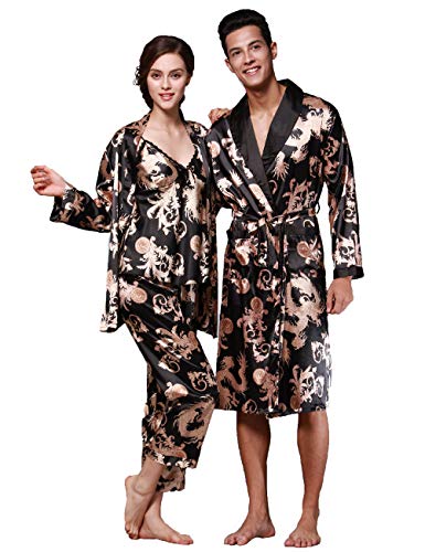Image of ZUEVI Men's Kimono Robe Silk Satin Long Sleeve Spa Bathrobe Lightweight Soft Silky Pajamas Robes