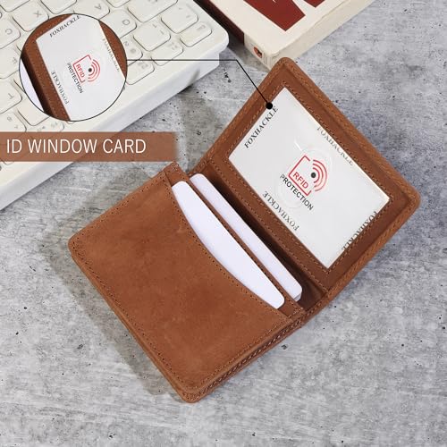 Leather Credit Card Holder For Men and Women, Small RFID Blocking Bifold Wallet (With ID Slot, Hunter Tan)4
