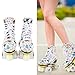 Generic Double Row 4 Wheel Roller Skates White Graffiti Roller Skates Skating Shoes for Kids Adults Size 38