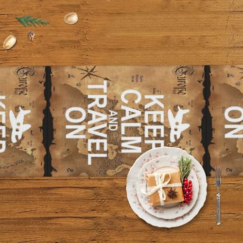 Chemin de table avec pampilles Keep Calm motif voyage antidérapant 152 cm - 6