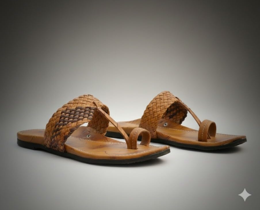 Image of Agadi Men's Kolhapuri Style Sandals | Handcrafted Woven Strap Toe Ring Chappals | Comfortable Ethnic & Casual Slip-On Footwear for Men