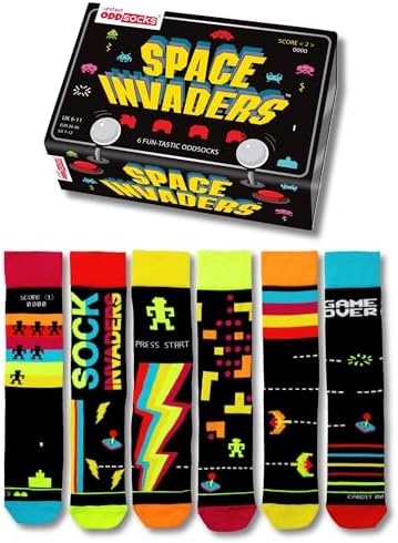 United Oddsocks Space Invaders Gift Box – 6 Fun-Tastic Odd Socks for Men