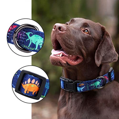Rhea Rose Dog Collar Special Design Personalized Cute Girl Boy Soft Collars With Sunflower, Camo, American Flag, Plaid (L(Neck 17.3"-25.6", Width 1"), Cartoon Dinosaurs) #TOP2