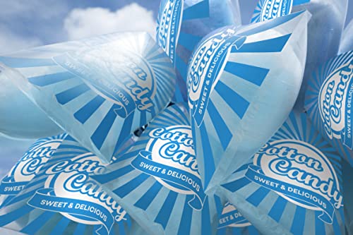 Image of Cotton Candy Bags with Ties (100 Count), Clear Bags for Cotton candy with Print, Prefect for Carnivals and Parties. 11.5x18.5 Inches (Blue)