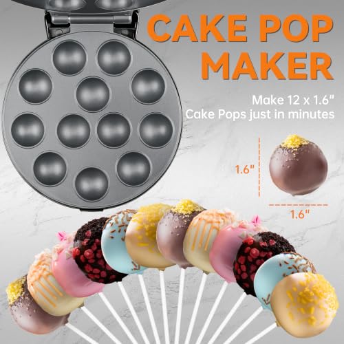 Image of Baker's Friend Cake Pop Maker Machine Set with Cake Pop Stand, Sticks & Fork Tool, 12 Cake Pops Capacity, Graphite