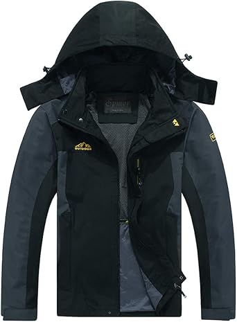 Mens Rain Jacket Waterproof with Hooded Hiking Outdoor Coat Lightweight Windbreaker