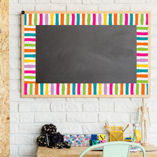 Image of Whaline 32.8 Ft Classroom Bulletin Board Borders, Neon Color Dot Stripe | Rolled Border Trim, Multicolor, Die-Cut, Chalkboard Trim, Back to School Wall Door Decoration