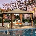 [Upgraded] 10x12 Gazebo with Mosquito Netting,Sturdy Metal Outdoor Patio Gazebo[Heavy Duty Frame],Canopy Tent with Dual Air Roof,Patio Canopy Tent,Waterproof/Wind Resistant for Deck Poolside Yard