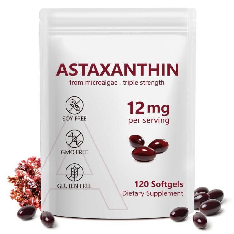 Astaxanthin 12mg 120 Softgels 4 Month Supply Premium Astaxanthin Antioxidant Supplements with Antioxidant Activity Supports Eye Immune Joint Skin Health Internal Circulation