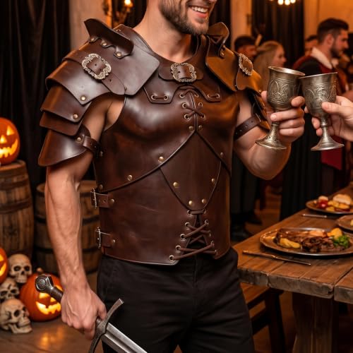 Armadura medieval de cuero para Halloween y recreaciones históricas oscuras 4