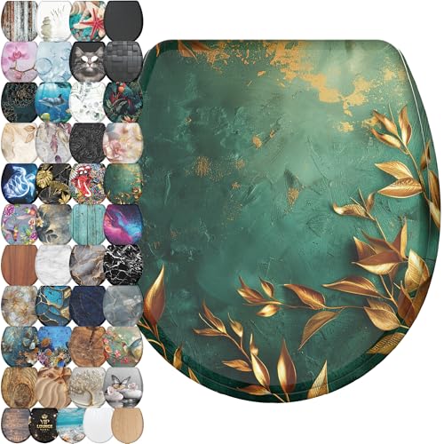 Image of Sanilo Wooden Toilet Seat with Quick Release & Soft Close [ROUND] - Decorative & Slow Close Molded Wood Seat - With One Click for Easy Installation & Cleaning - With Adjustable Fit (Greego)