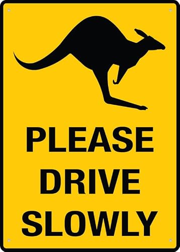 Please Drive Slowly Kangaroos Aluminum Metal Sign 12"x8" Rust-Free Pre-Drilled Holes Weather Resistant For Home/Office/Business/Yard Use