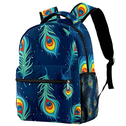 Sac à dos de voyage avec motif plumes de paon et porte-bouteille pour campus