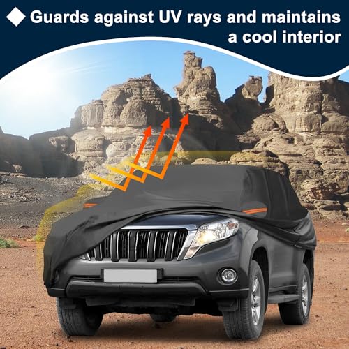 Image of Black Heavy Duty Waterproof Car Cover for SUV 191 inch-199 inch - All-Weather UV Protected Outdoor Full Exterior Cover with Sun /Snow /Rain Resistance