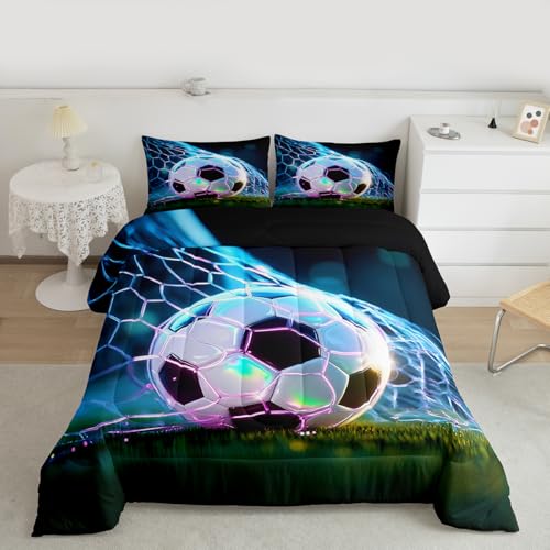 Image of Feelyou Soccer Comforter Set Full Size 3 Pcs Kids Boys Girls