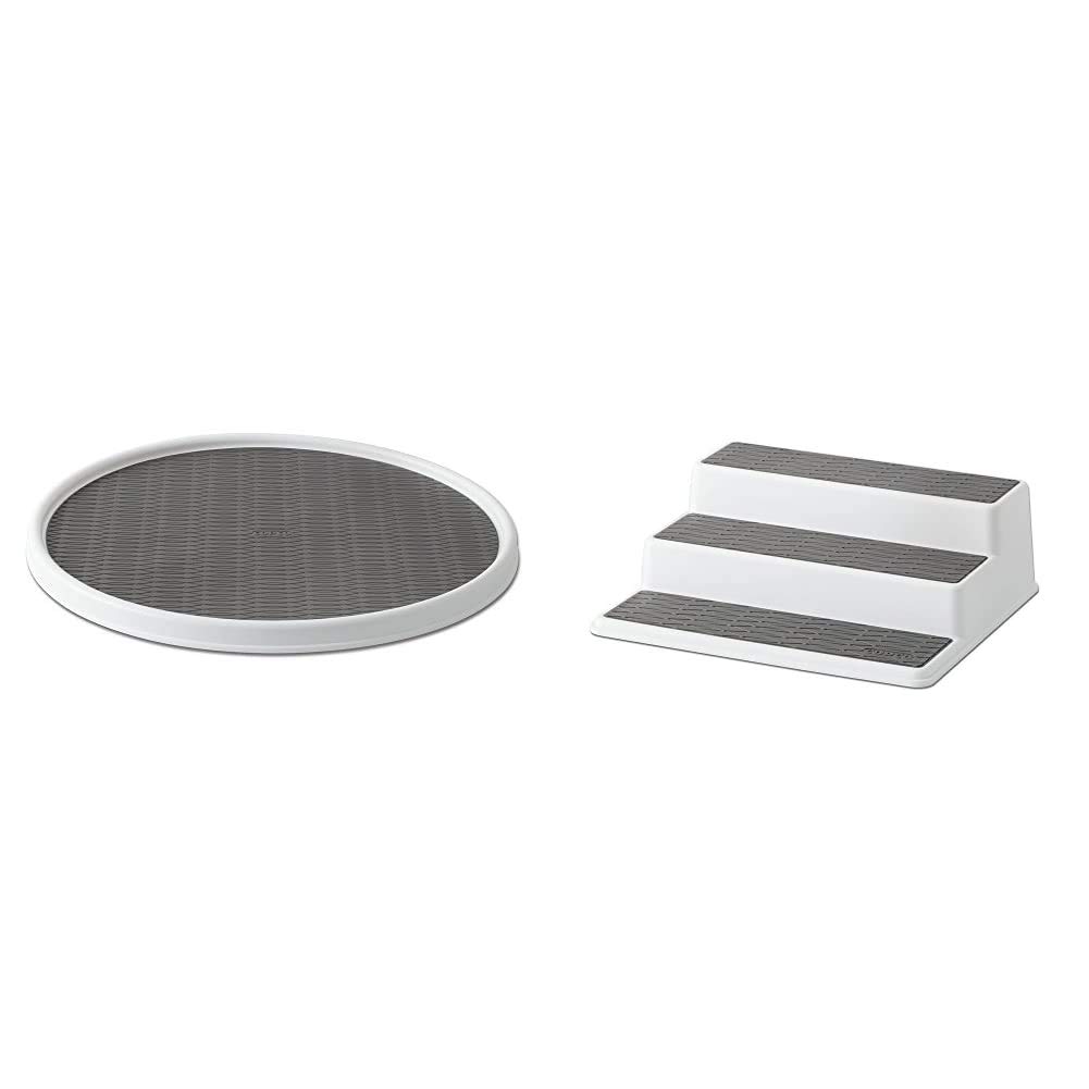 Photo 1 of **ONLY THE LAZY SUSAN**  Copco 255-0186 Non-Skid Pantry Cabinet Lazy Susan Turntable, 18-Inch, White/Gray - 2555-0186 & 2555-0189 Non-Skid 3-Tier Spice Pantry Kitchen Cabinet Organizer, 10-Inch, White/Gray