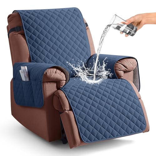 Image of KinCam 100% Waterproof Recliner Chair Cover, Reclining Couch Covers for Pets, Dogs, Recliner Couch Slipcover Furniture Protector with Elastic Straps for Kids(23.6 inch, Blue)
