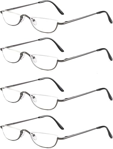 KoKoBin Gafas de lectura media  4 pares de lentes con marco de metal de media llanta para hombres y mujeres color plomizo 125