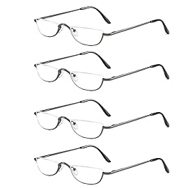 KoKoBin Half Reading Glasses - 4 Pairs Half Rim Metal Frame Glasses Spring Hinge Readers for Men and Women, Gunmetal 2.00