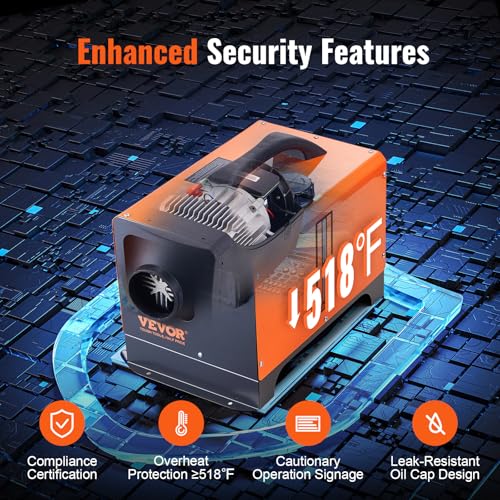 Image of VEVOR Diesel Heater, 12V All-in-one Diesel Air Heater with Remote Control and LCD Display, 5L Fuel Tank Fast Heating Portable Diesel Parking Heater for RV, Truck, 5KW, Basic, Orange