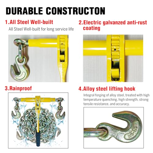Image of Ratchet Chain Binders - Heavy Duty 3 /8 inch -1 /2 inch Load Binders with Grab Hooks,9200 lbs Working Load Limit,4-Pack,for Grade 70 Transport Chains,Ideal for Towing,Hauling, and Flatbed Trailers