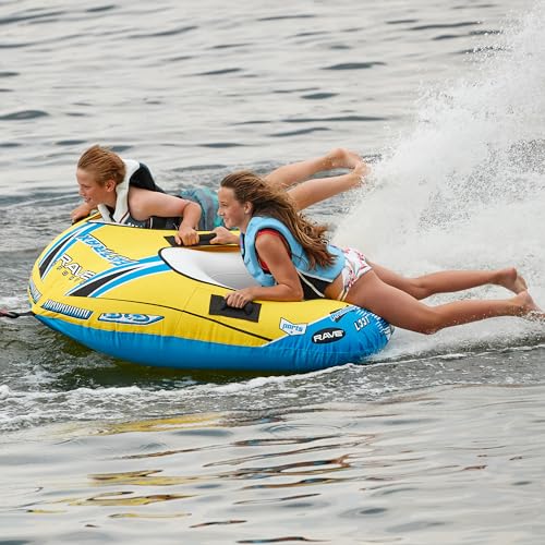 RAVE Sports Fastrax Towable Tube, 1-2 Riders, Unique Shape for Fast Rides, Two Riding Styles, Quick Connect Tow Point, Durable Nylon Cover, Foam-Filled Reinforced Handles, Boat Towables-Tubes