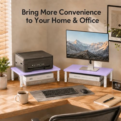 Image of OPNICE Adjustable Monitor Stand Riser for Desk, Wood Computer & Laptop Stand, Desk Organizers and Accessories, Office Desk Accessories & Workspace Organizer for Home Office Supplies, Purple