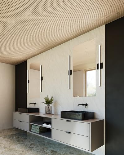 Image of Sonneman Modern Lighting 2770.25 Stix 1-Light LED Linear Vanity, Wall or Ceiling Lighting Fixture for Bathroom or Bedroom, Installs Horizontal or Vertical - 3000K - 24 inch - Satin Black