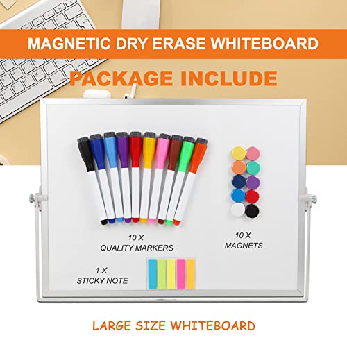 Aisuoker Dry Erase White Board, 16 X 12Inch Magnetic Desktop Whiteboard With Stand, 10 Markers, 10 Magnets And 1 Eraser, Portable Double-Sided White Board For Kids Drawing Memo To Do And List Wall #TOP1