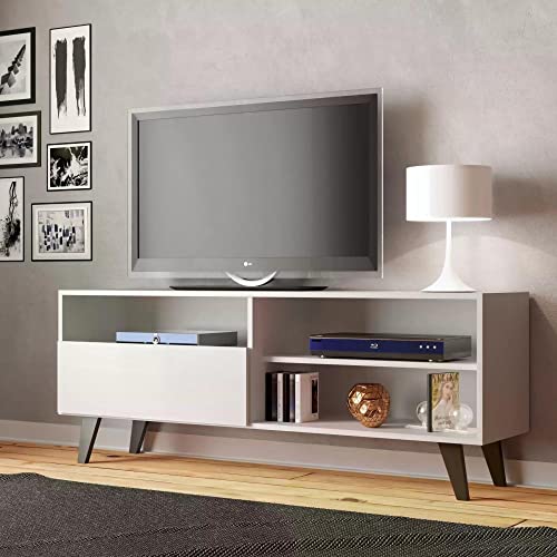 Rack para TV até 55 Polegadas 3 Nichos 1 Porta Detroit J Carvalho Branco