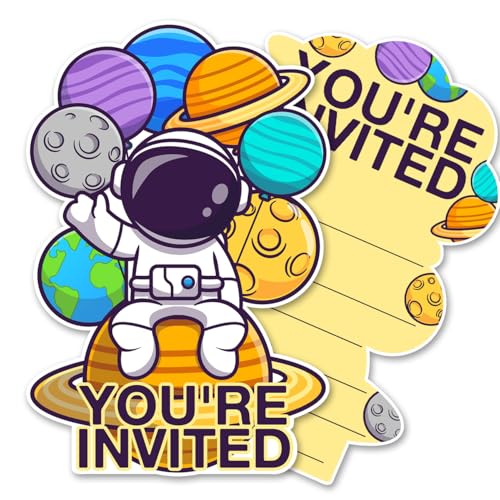 QYCFDXD Space Party Invitations with Envelopes, 20 Set Astronaut Shaped Invitations Birthday Baby Shower Party Invites Supplies Favors, Double-Sided