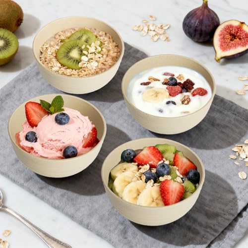 Image of Wheat Straw Mini Bowls Set of 6, Unbreakable 10 OZ Dessert Bowls for Yogurt, Appetizers, Ice Cream, Plastic Bowls Microwave & Dishwasher Safe, Beige