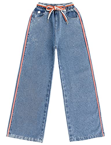 SEAUR - Girls Jeans Kid Denim Pants Loose Wide-leg Ripped Pant Child Baggy Trousers High-waisted Straight Jeans for age 5-154