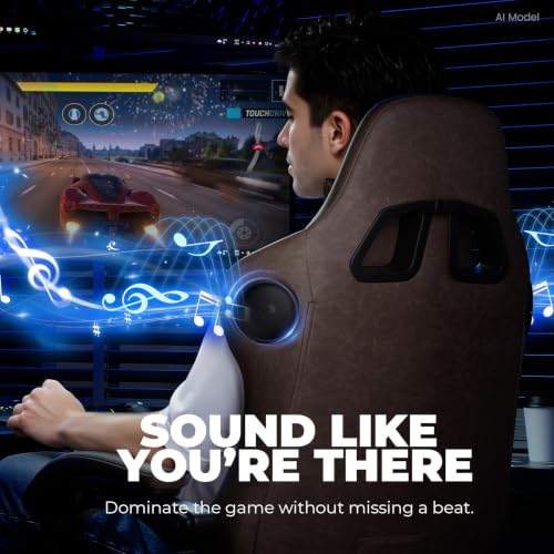 Image of GTPLAYER ACE-PRO Music Gaming Chairs - Built-in Speakers, App Support & Bluetooth Control, Computer Game Chairs with Footrest for Adults, Ergonomic Reclining Silla, Linkage Armrest, Light Brown