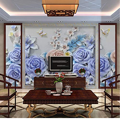 Clhhsy Custom Mural Wallpaper 3D Embossed Butterfly Flower European Style Modern Living Room Tv Background Wall Decor Picture Painting-450X300Cm #TOP3