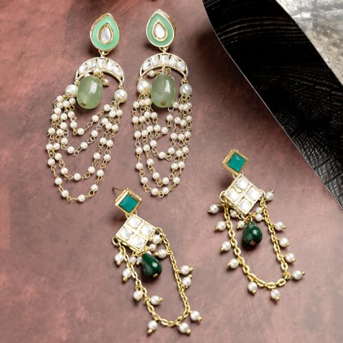 Image of Karatcart Yellow Crystal and Pearl Kundan Dangler Earrings for Women