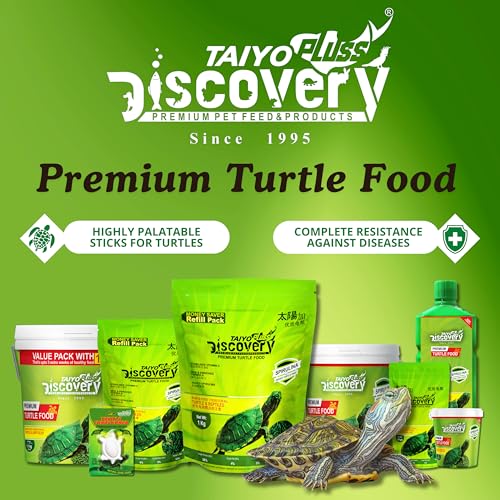 Image of Taiyo Pluss Discovery Turtle Food - 45 g (Buy 1 GET 1) Bucket Container (Improved Formula) | Complete Daily Nutrition Sticks with Spirulina & Vitamin C | Supports Shell Strength & Growth